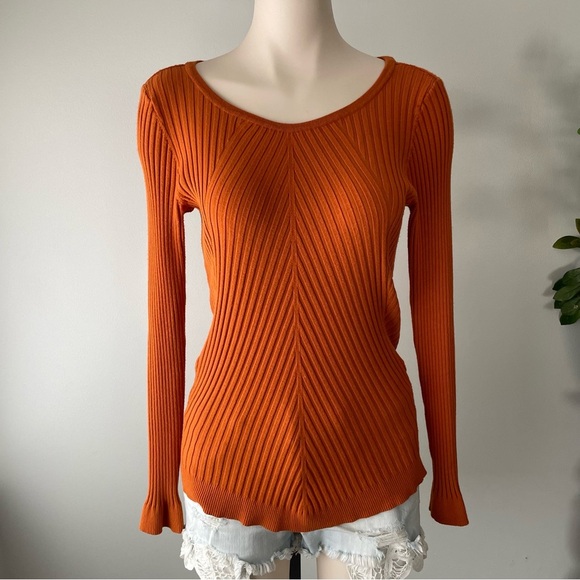 INC International Concepts Ribbed Stretch Knit Sweater Orange Size Medium - Picture 1 of 7